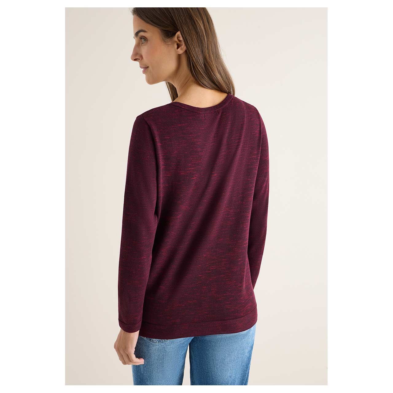 Damen Pullover Structured Roundneck von Cecil in Lila meliert, Rückansicht am Model