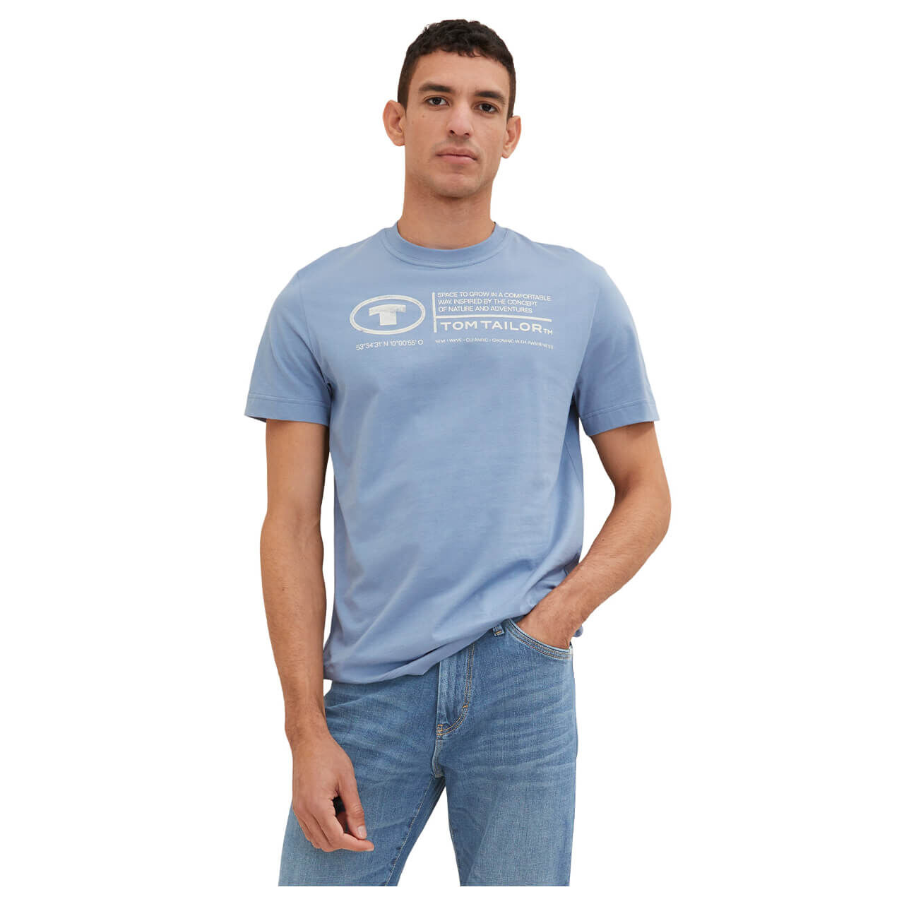 Tom Tailor Herren T-Shirt greyish mid blue logo wording