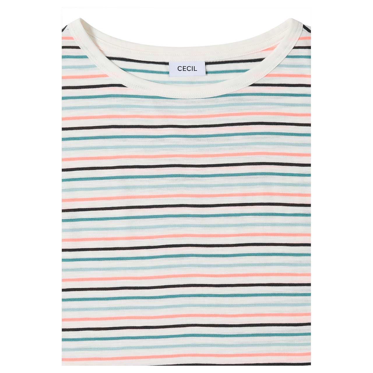 Cecil Damen T-Shirt Multi Striped Turn-Up vanilla white
