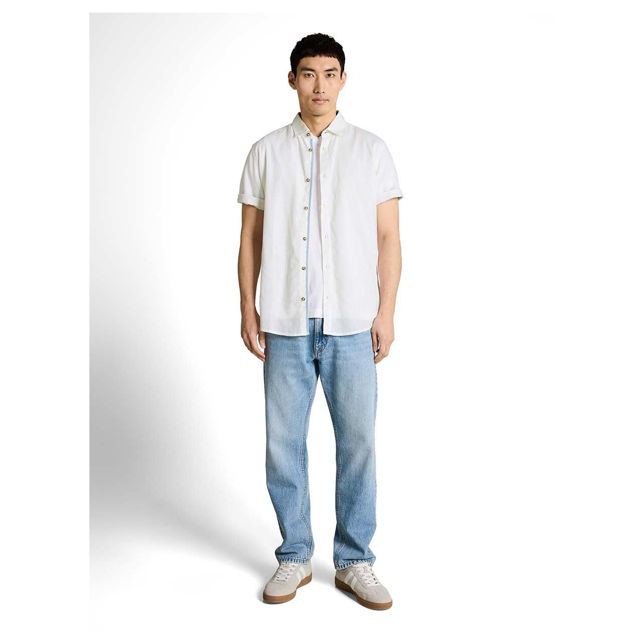 Herren 1/2 Arm Leinen Hemd Cotton Linen von Tom tailor in Weiß meliert, Ganzkörperansicht am Model