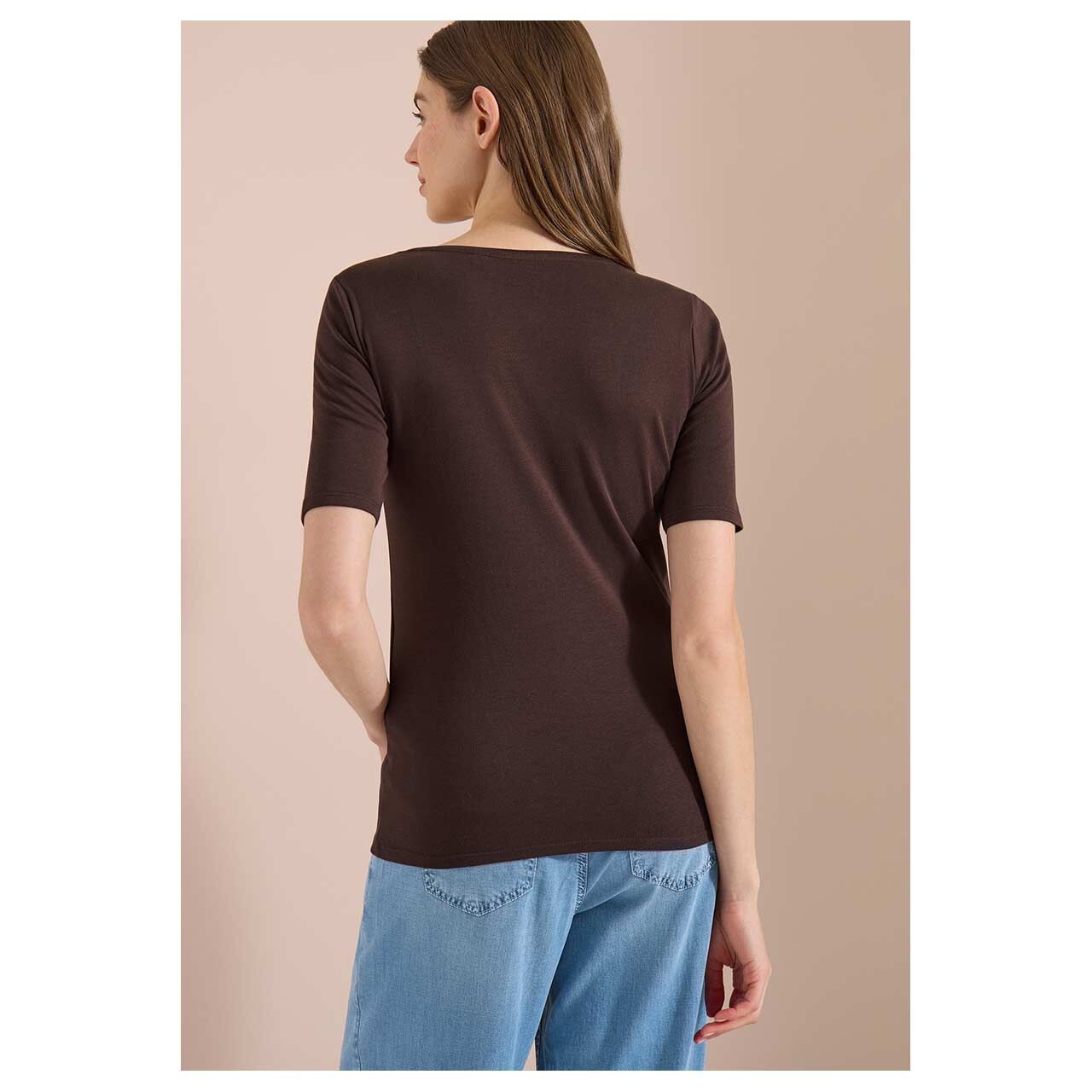 Damen T-Shirt Lena von Cecil in Dunkelbraun, Rückansicht am Model