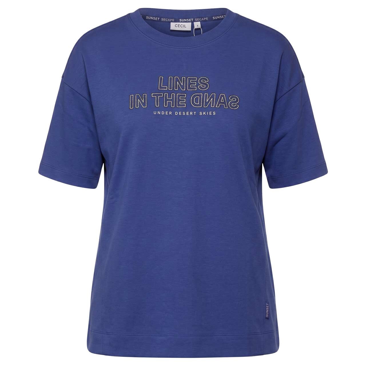 Cecil Damen Kurzarm Sweatshirt Embroidery deep river blue