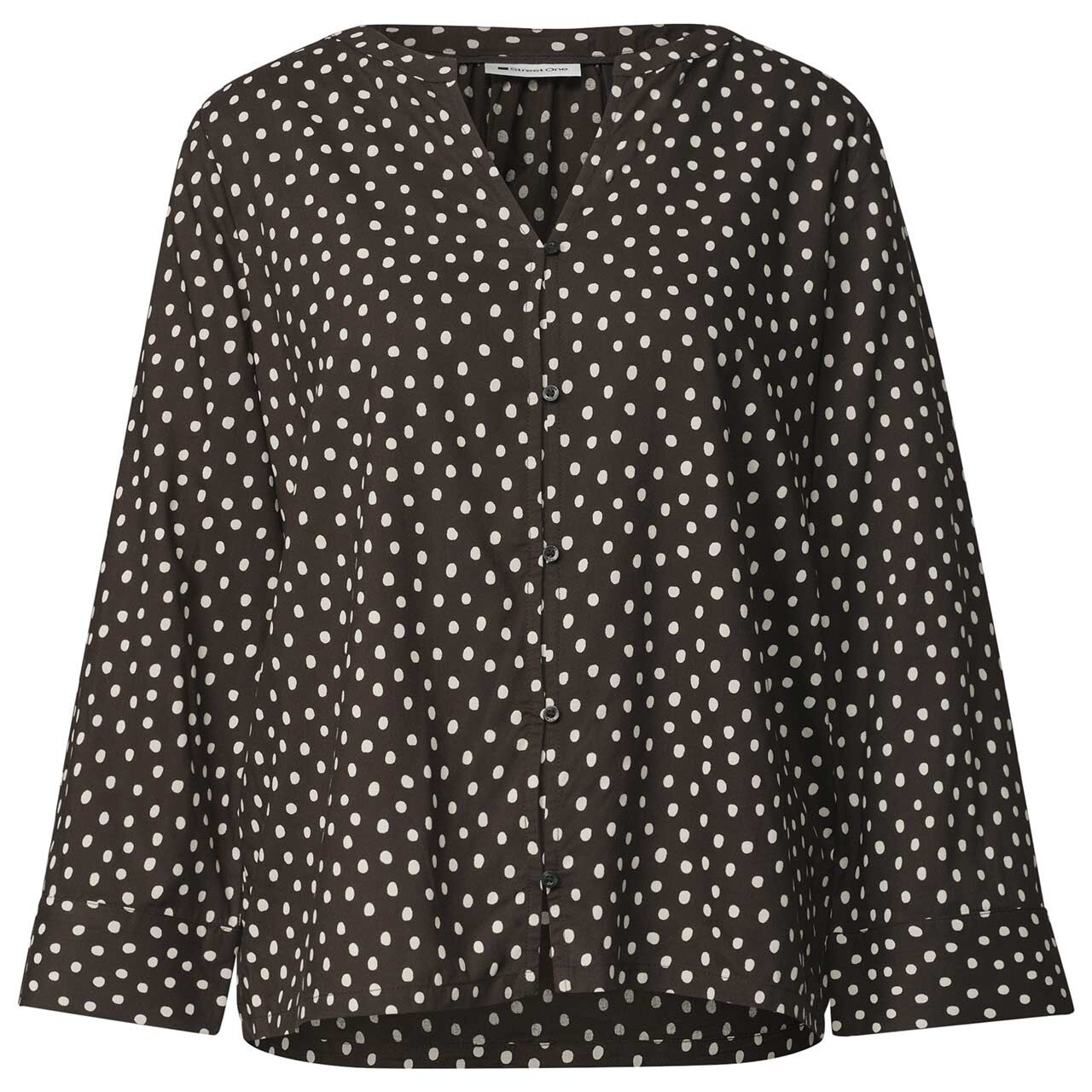 Street One Damen 3/4 Arm Bluse Splitneck Button Detail black coffee dots