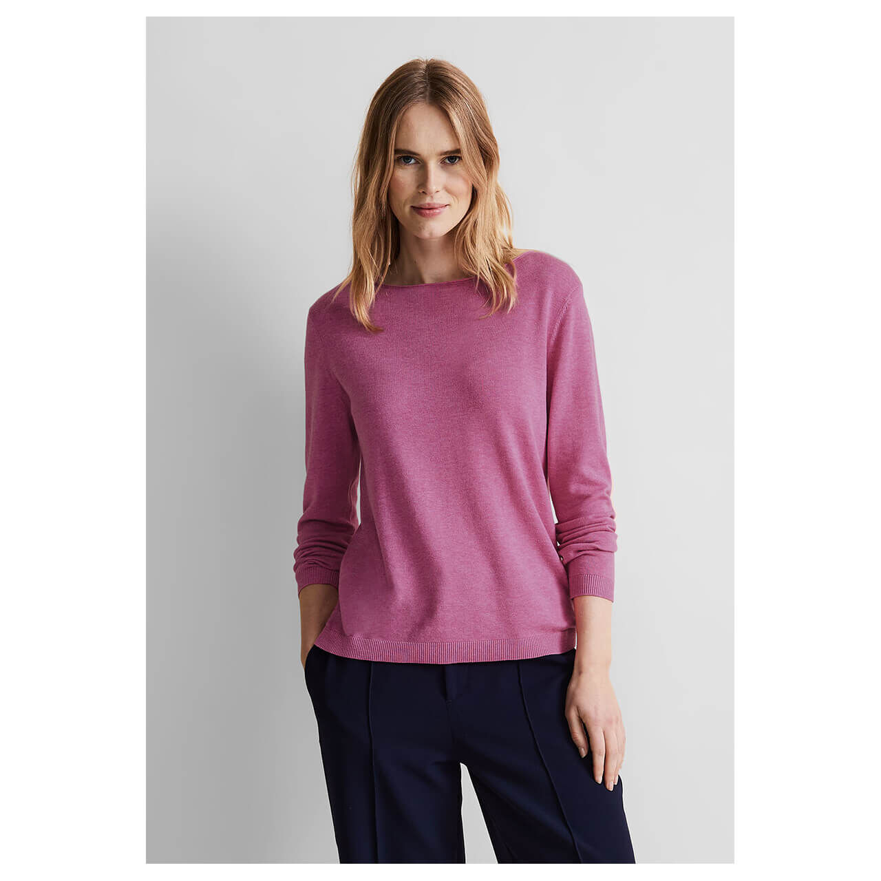 Street One Damen Pullover Basic U-Boat Sweater cozy pink melange