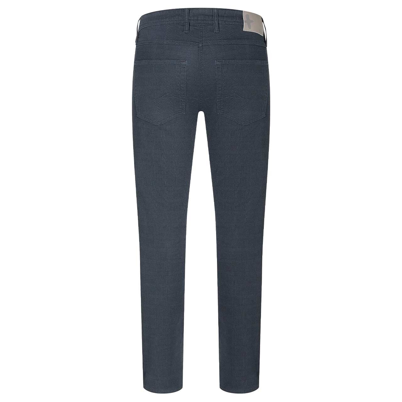 Stretch Herren Baumwollhose Jogn Jeans von MAC in Dunkelblau kariert, Rückansicht