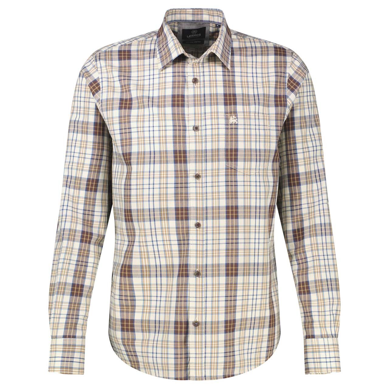Lerros Herren Langarm Hemd broken white melange brown check