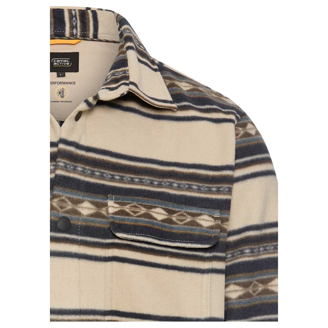 Herren Fleece Hemdjacke von Camel active in Beige mit Print, detaillierte Vorderansicht
