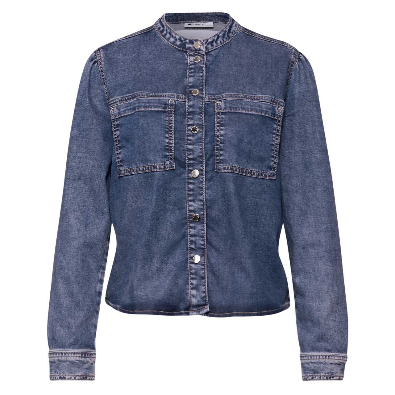 Street One Damen Langarm Bluse Denim Look medium blue soft washed