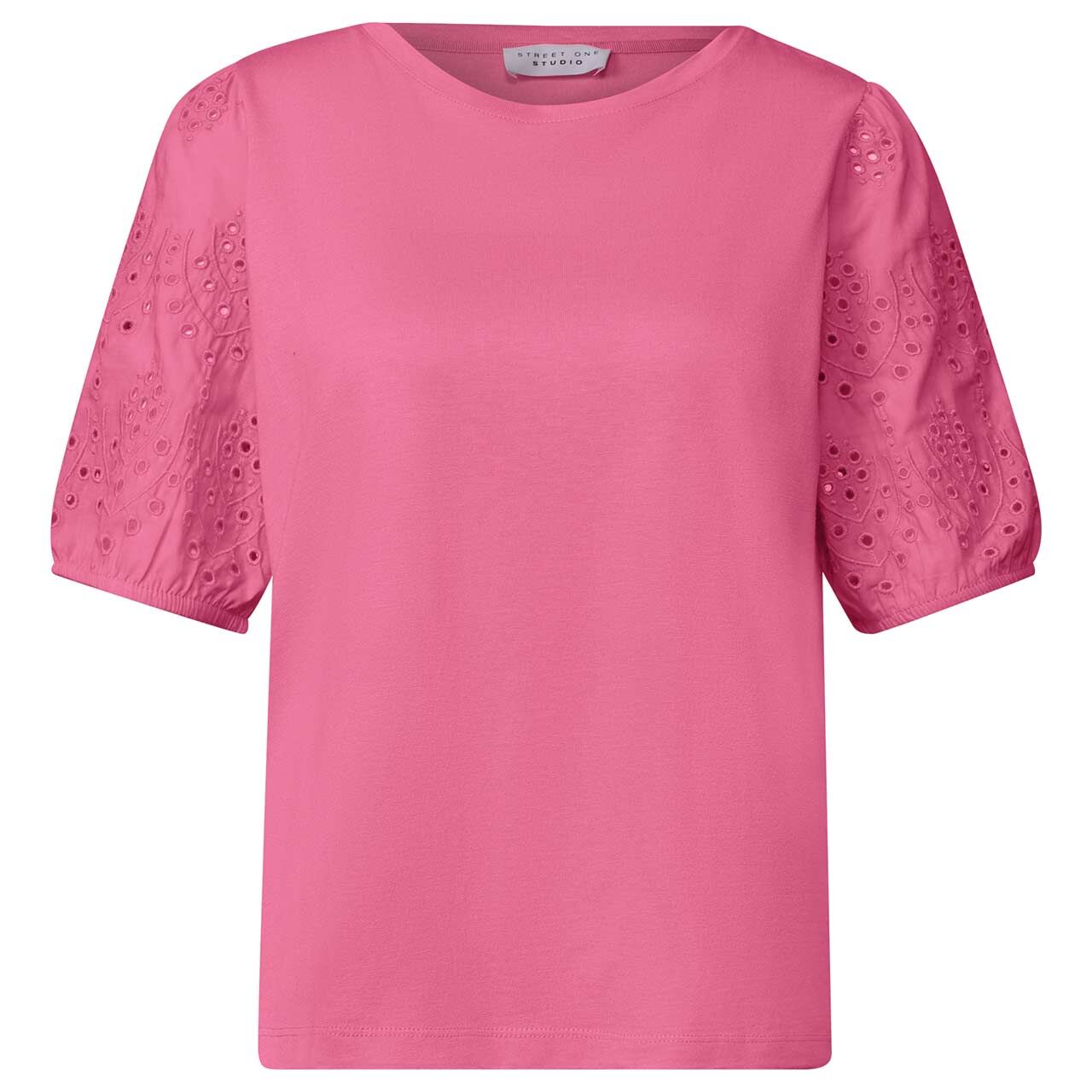 Street One Studio Damen T-Shirt Embroidered Woven Puff Sleeves simply pink
