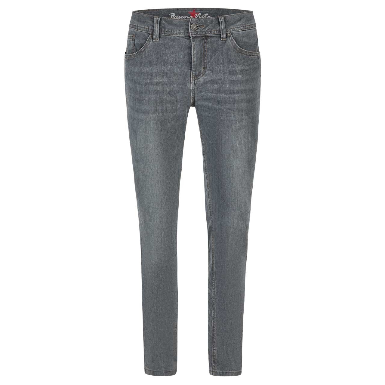 Damen Ankle Jeans Malibu-Zip High Cropped Stretch Denim von Buena Vista in Grau angewaschen, Vorderansicht