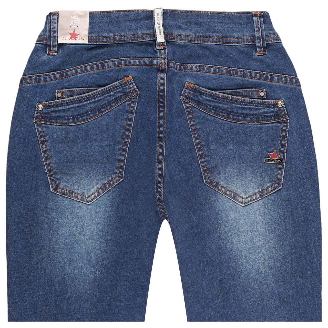 Damen Ankle Jeans Malibu-Zip High Cropped Cozy Denim von Buena Vista in Dunkelblau angewaschen, detaillierte Rückansicht