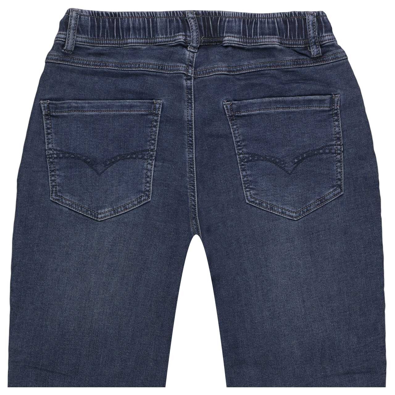 Damenjeans Tessy Jogpants in Dunkelblau angewaschen, detaillierte Rückansicht