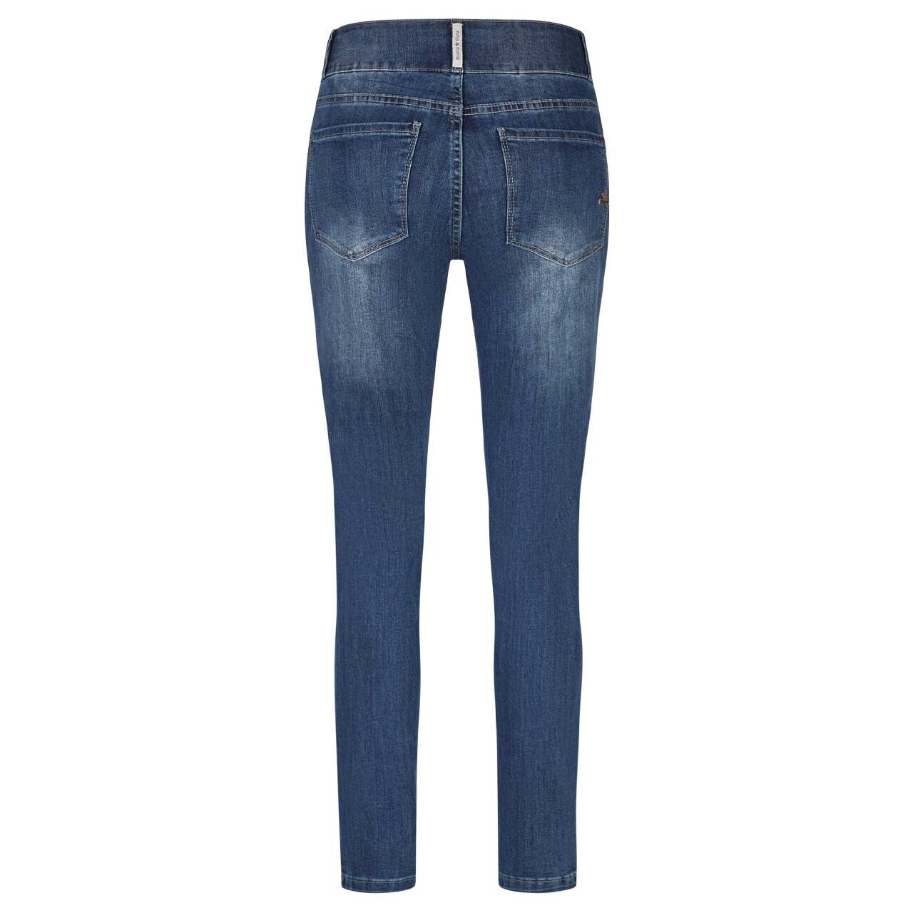 Damen Ankle Jeans Tummyless Cropped Stretch Denim von Buena Vista in Blau angewaschen, Rückansicht