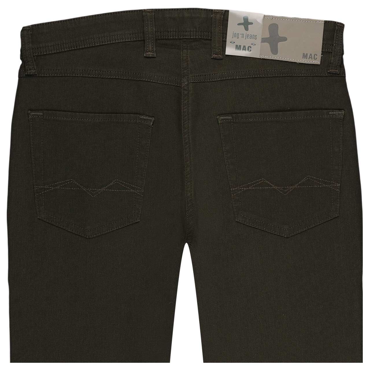 Stretch Herren Baumwollhose Jogn Jeans von MAC in Dunkelgrün, detaillierte Rückansicht
