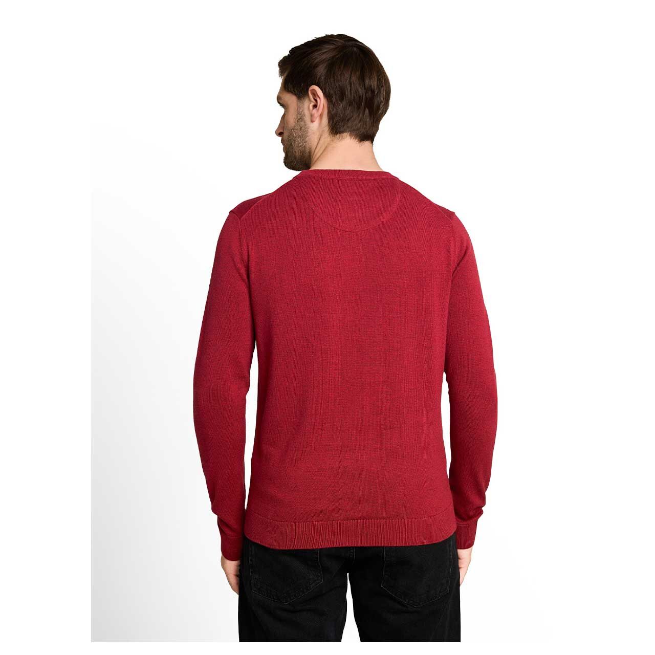 Herren Pullover Basic Crewneck Knit von Tom Tailor in Rot meliert, Rückansicht am Model