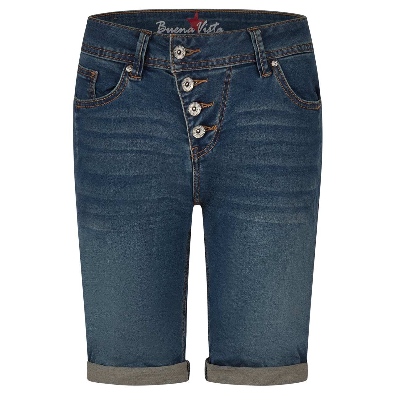 Damenjeans Malibu-Short Cozy Denim von Buena Vista in Dunkelblau angewaschen, Vorderansicht
