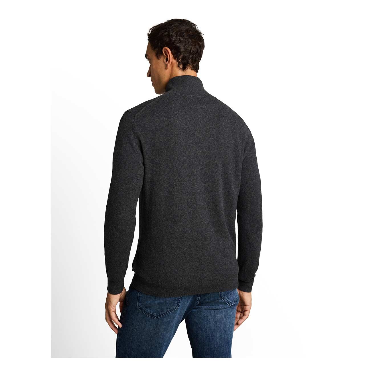 Herren Strickjacke Cashmere Zip Jacket von Tom Tailor in Dunkelgrau meliert, Rückansicht am Model