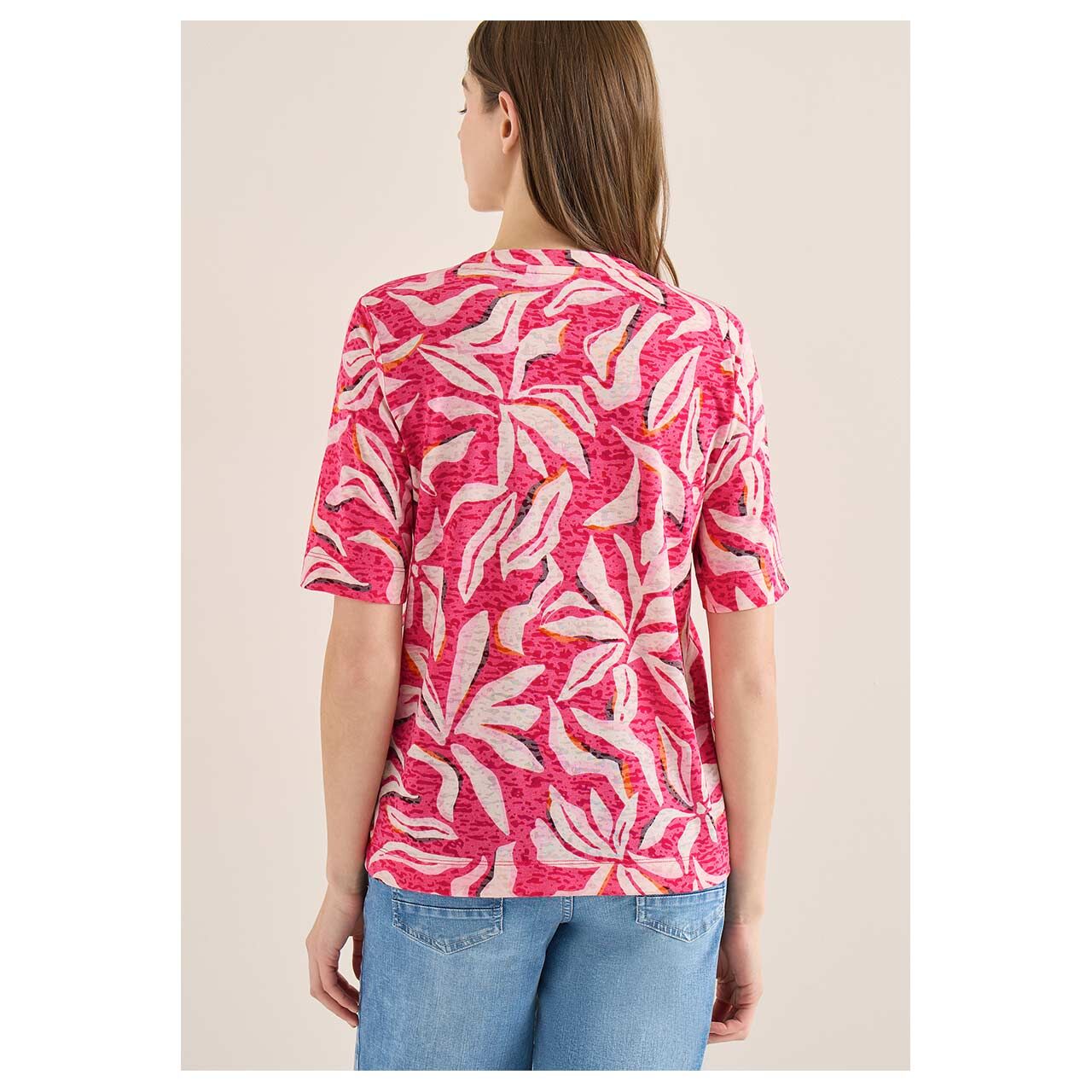 Damen T-Shirt Burnout von Cecil in Pink mit Print, Rückansicht am Model