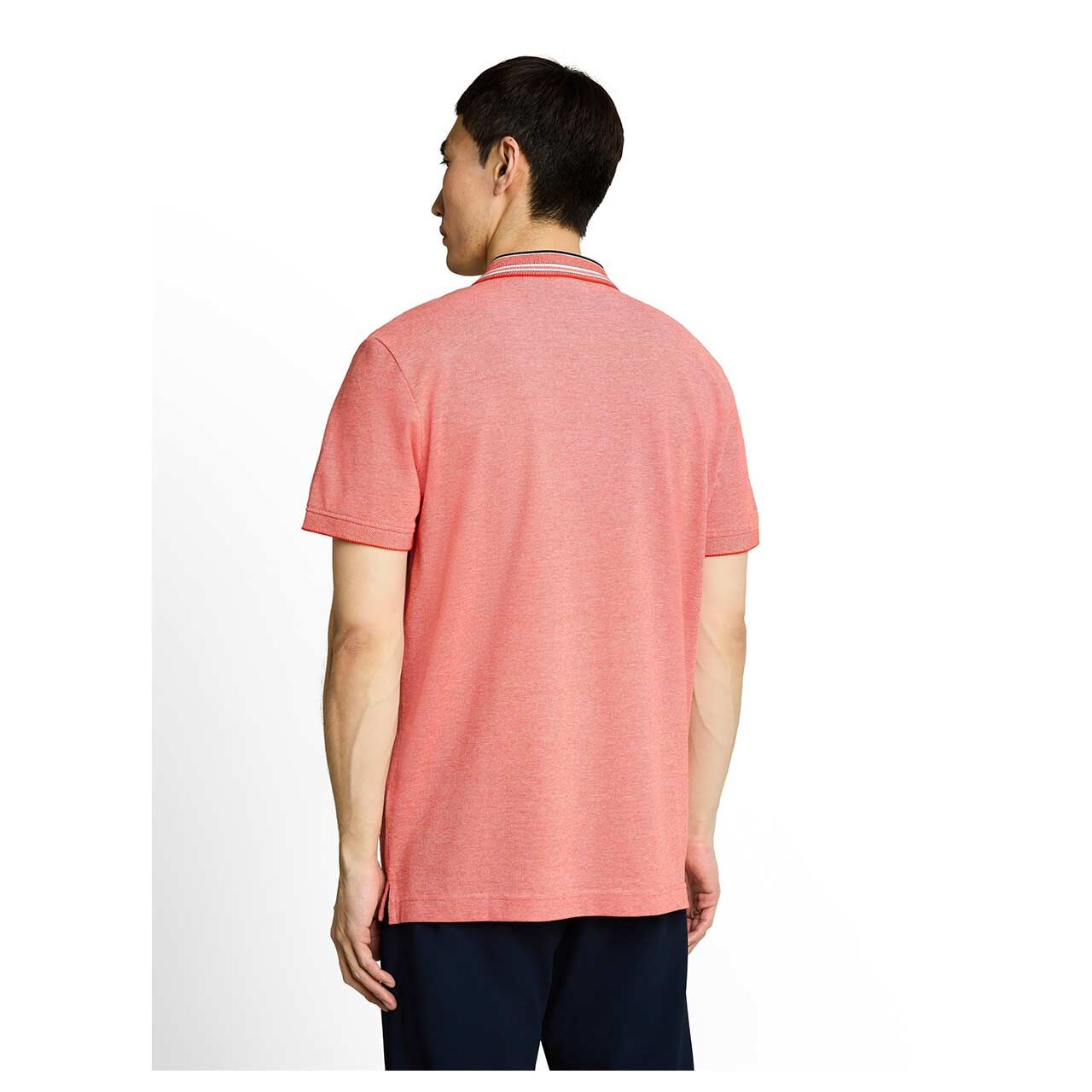 Herren Poloshirt von Tom Tailor in Orange-Rot meliert, Rückansicht am Model