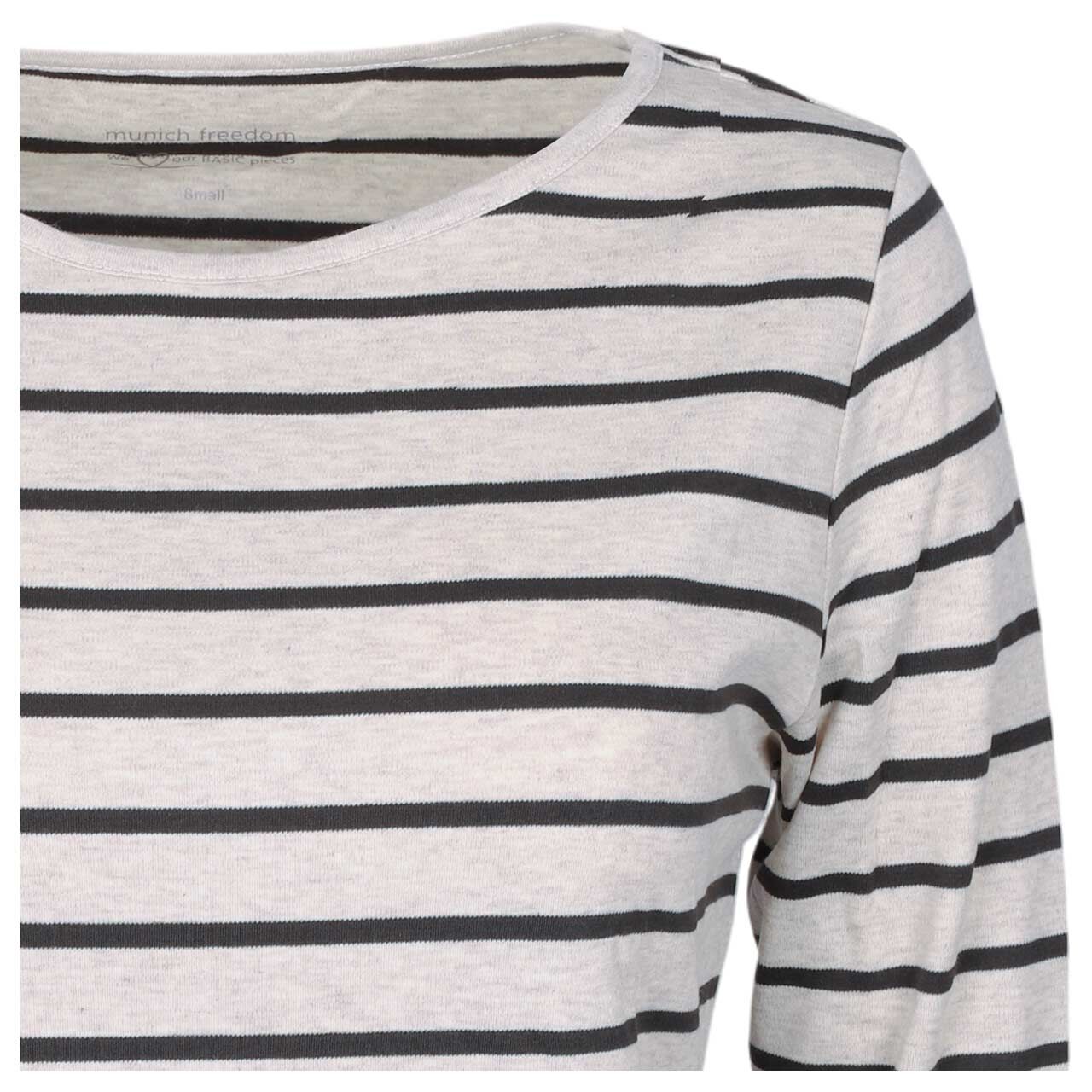 Damen 3/4 Arm Shirt von Munich Freedom in Beige-Braun gestreift, detaillierte Vorderansicht