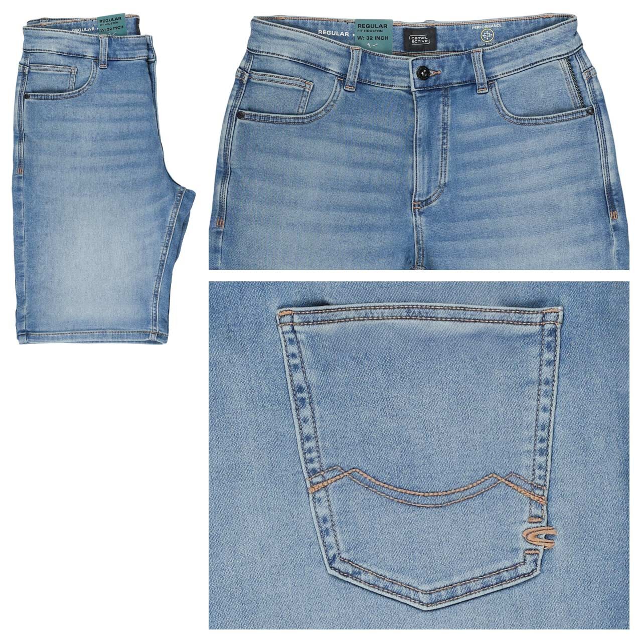 Camel active Houston fleXXX Jeans Bermuda bleach blue