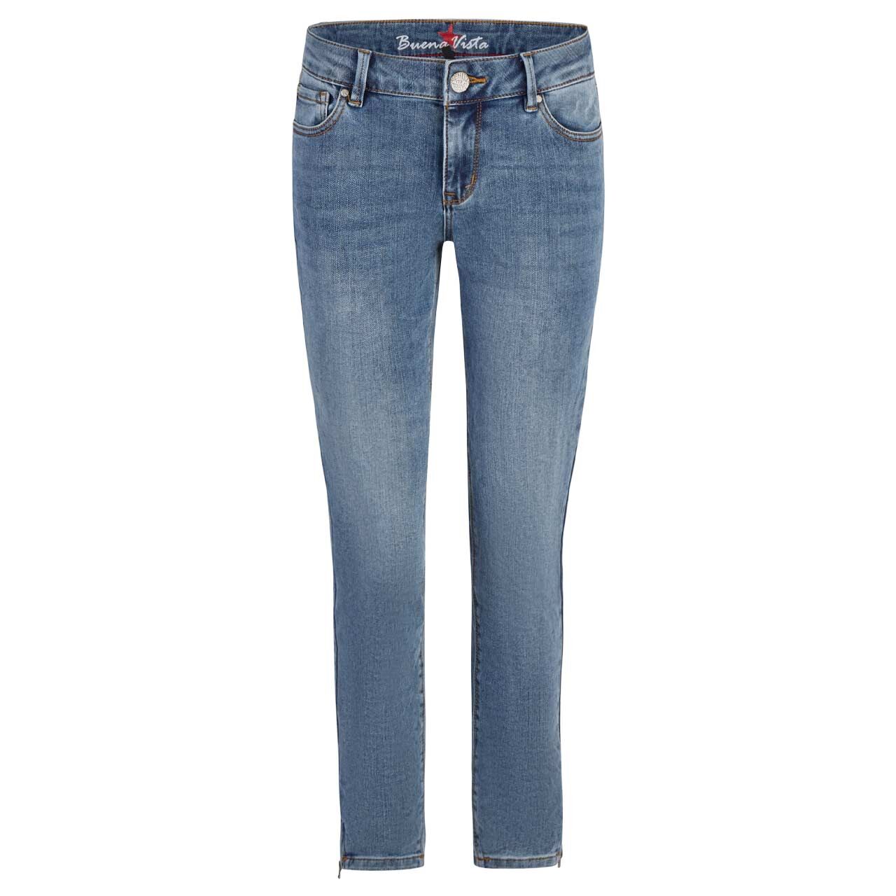 Damenjeans Italy V 7/8 Stretch Denim von Buena Vista in Blau verwaschen mit Used-Effekten, Vorderansicht