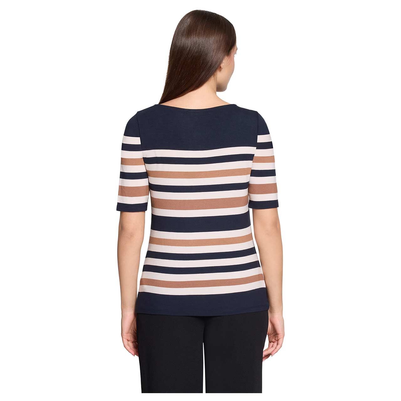 Damen T-Shirt von Betty Barclay in Dunkelblau gestreift, Rückansicht am Model