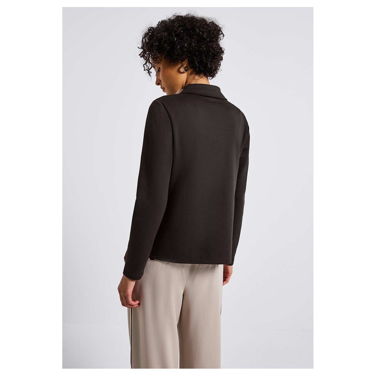 Damen Blazer Basic von Street One in Dunkelbraun meliert, Rückansicht am Model