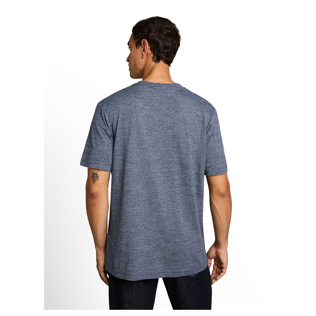 Herren T-Shirt von Tom Tailor in Dunkelblau meliert mit Print, Rückansicht am Model