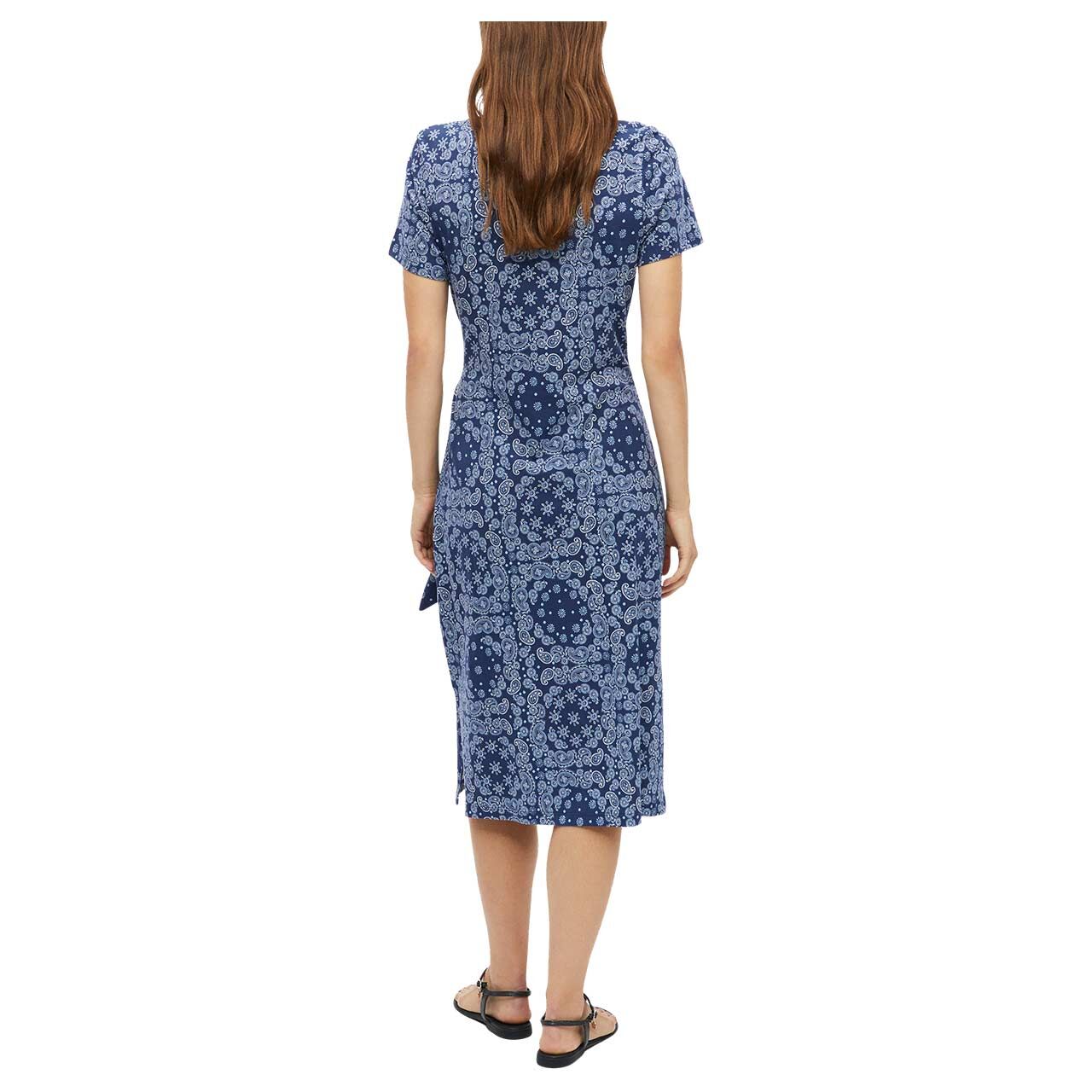 Damen Kurzarm Kleid von s.Oliver in Dunkelblau mit Print, Rückansicht am Modell
