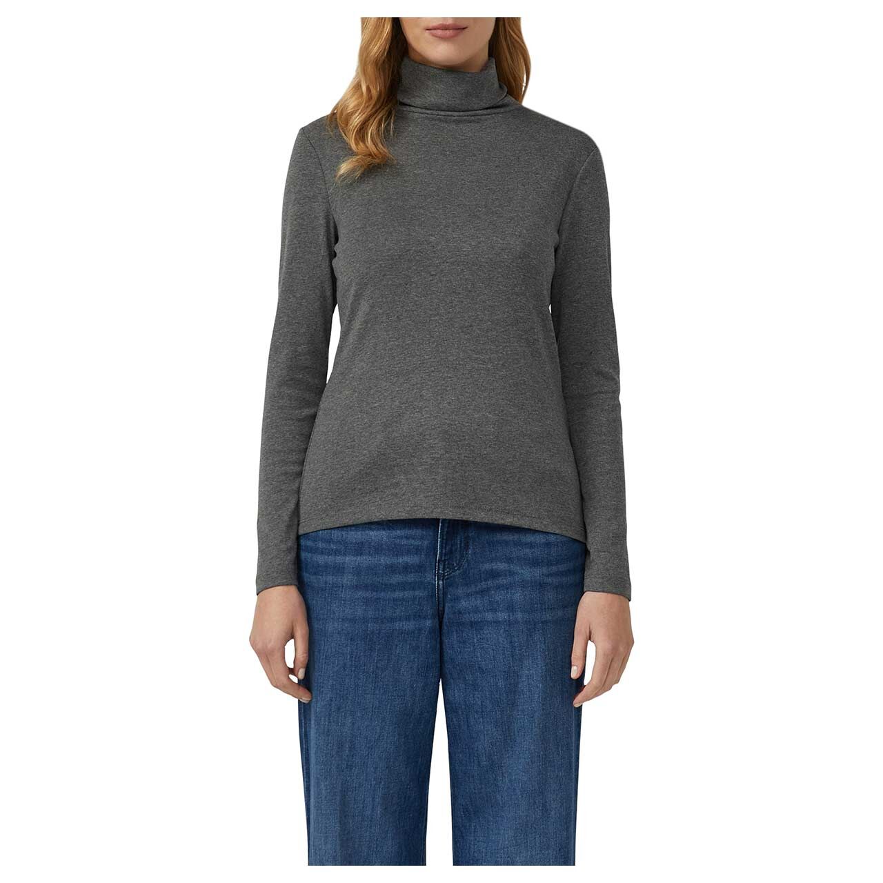 s.Oliver Damen Rollkragen Langarm Shirt in Dunkelgrau meliert, Vorderansicht am Model