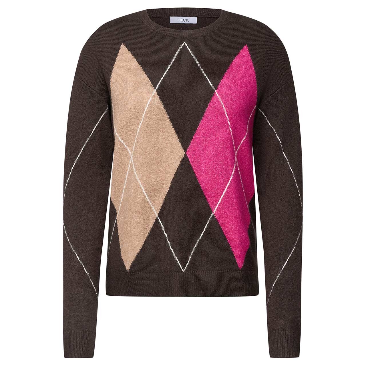 Cecil Damen Pullover Big Argyle Cosy Round Neck Sweater truffle brown