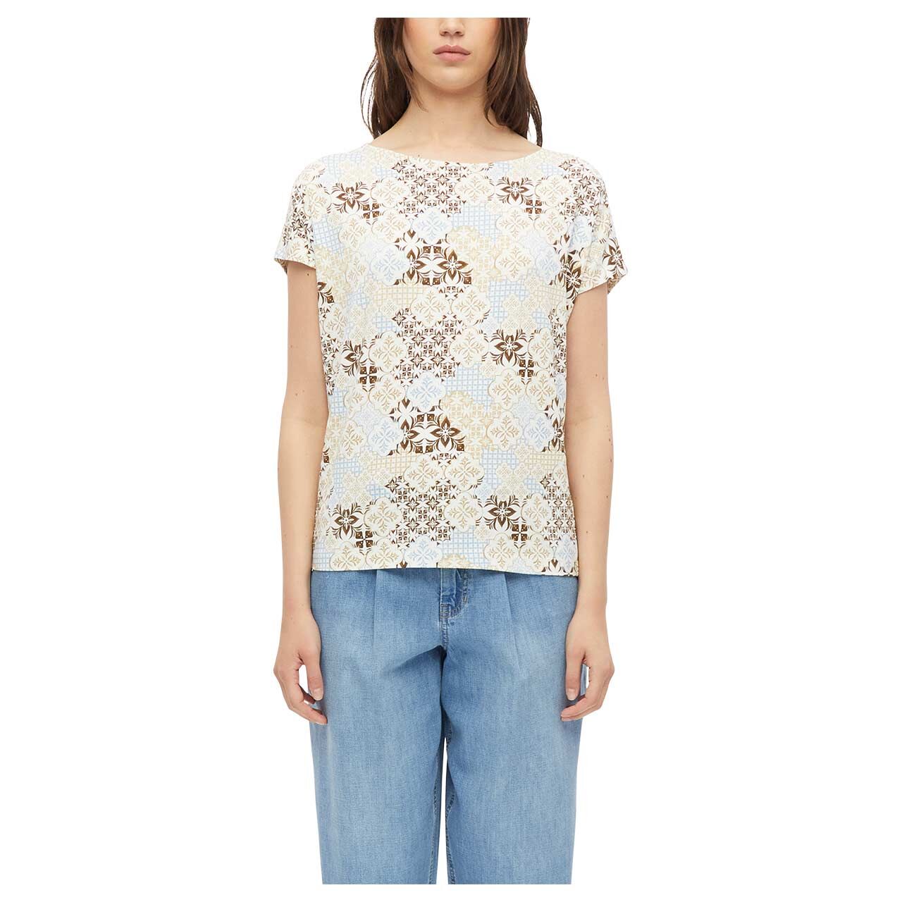 s. Oliver Damen T-Shirt in Braun mit Print, Vorderansicht am Model