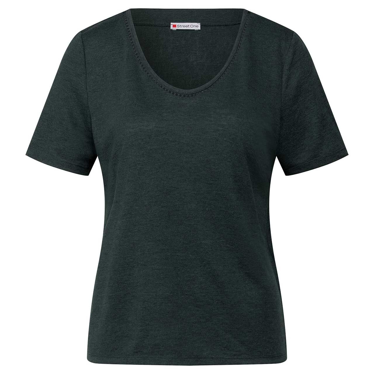 Street One Damen T-Shirt Linen Look with Crochet prine grove green