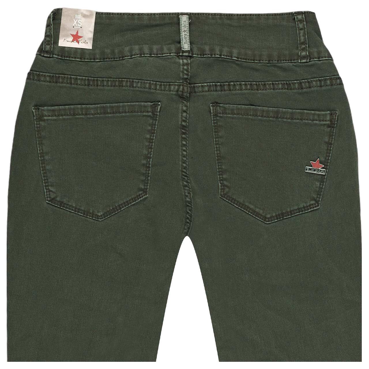 Damen Ankle Baumwollhose Tummyless Cropped Stretch Twill von Buena Vista in Dunklegrün, detaillierte Rückansicht