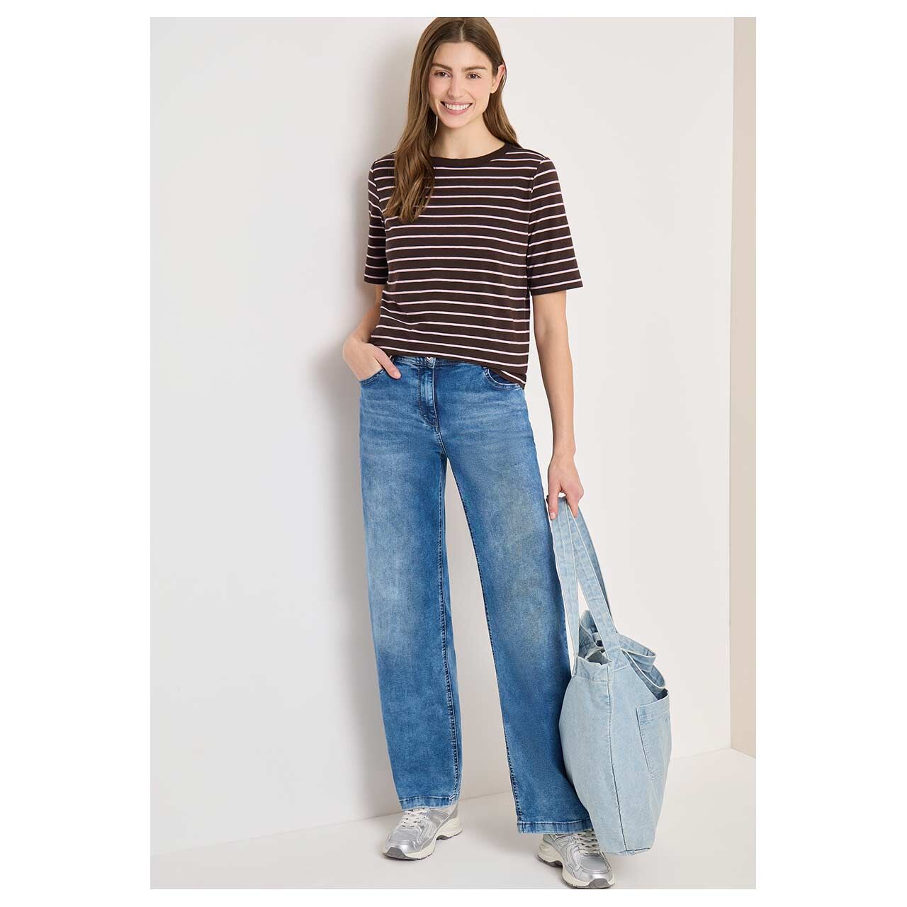 Cecil Damen T-Shirt Striped Slubyarn macchiato brown