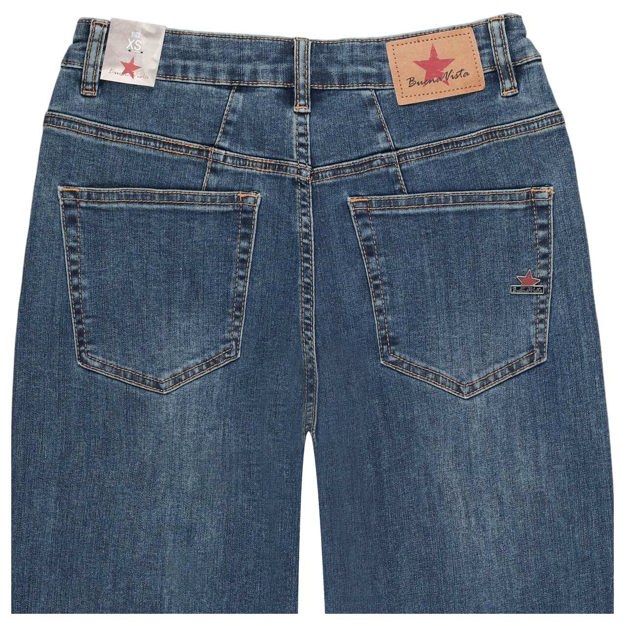 Damen Ankle Jeans Tapered Cropped Stretch Denim von Buena Vista in Blau verwaschen, detaillierte Rückansicht