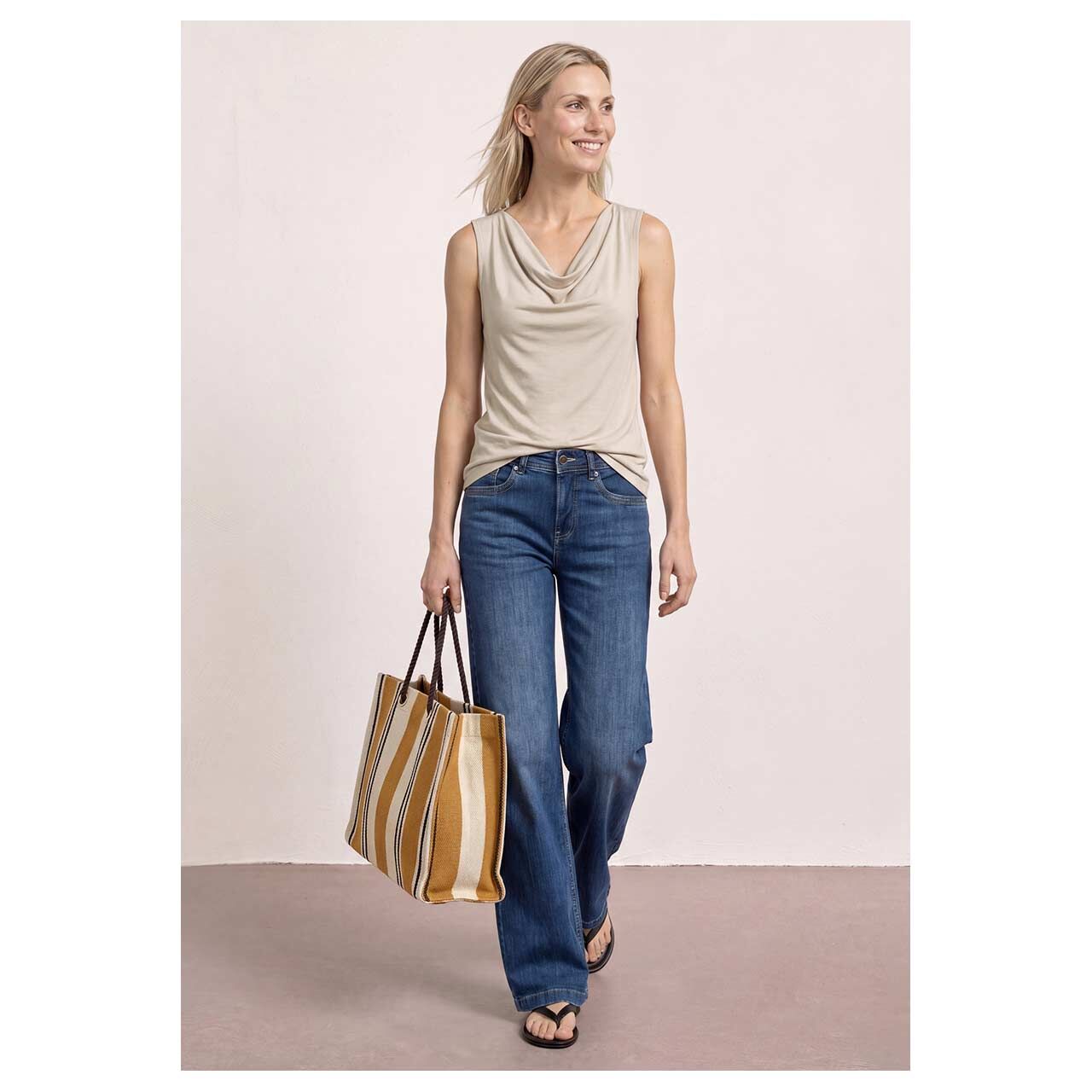 Damen Top Silk Look Waterfall von Street One in Beige meliert, Ganzkörperansicht