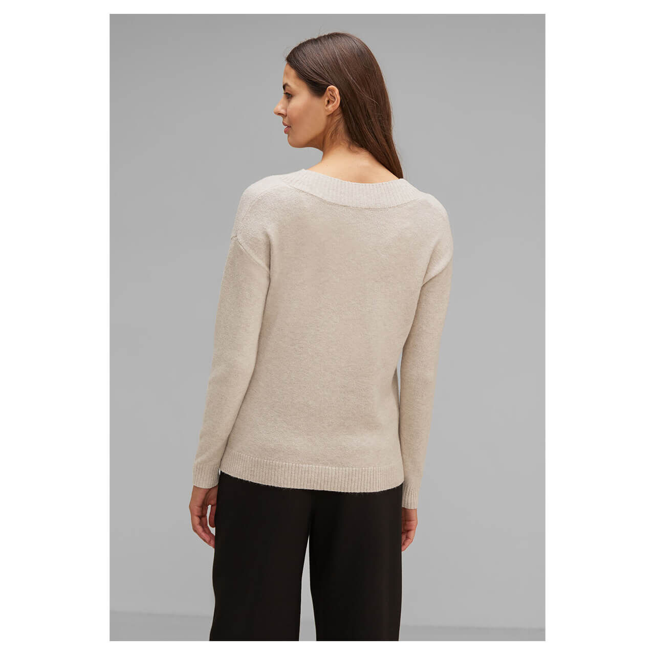 Street One Damen Pullover V-neck Sweater sand melange