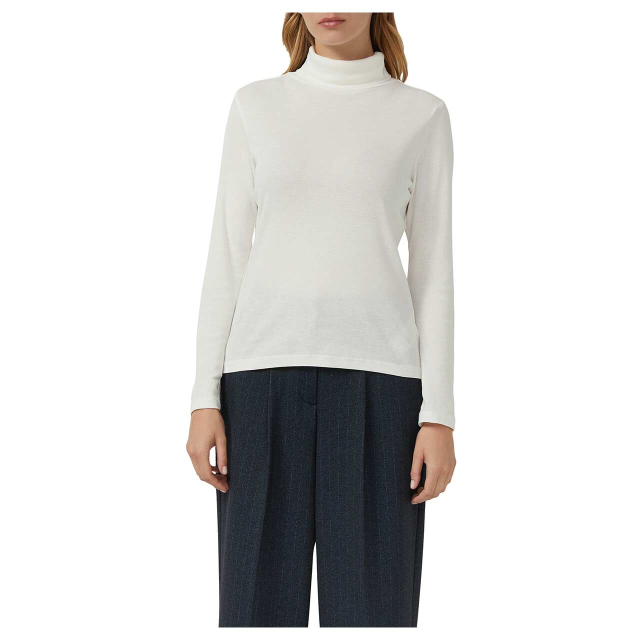 s.Oliver Damen Rollkragen Langarm Shirt in Cremeweiß, Vorderansicht am Model