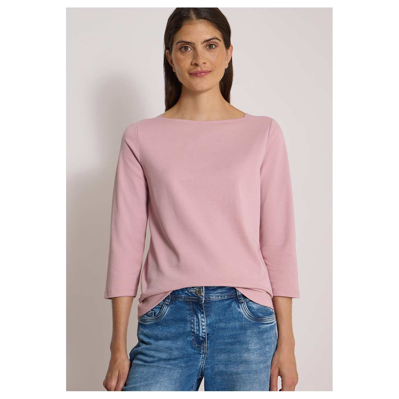 Damen 3/4 Arm Shirt Basic Boatneck von Cecil in Rosa, Vorderansicht am Model