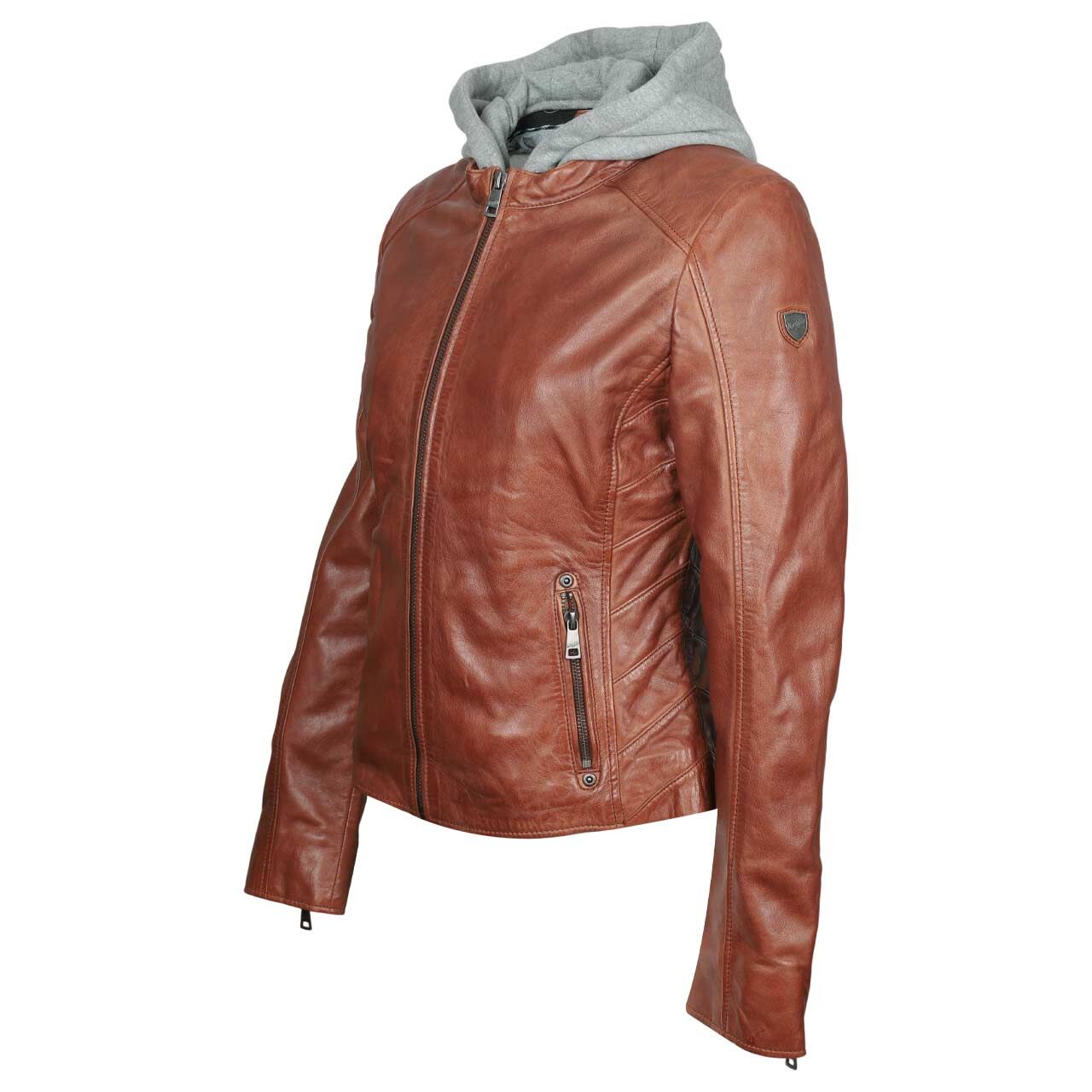 Damen Lederjacke Alva von Mauritius in Braun, Seitenansicht