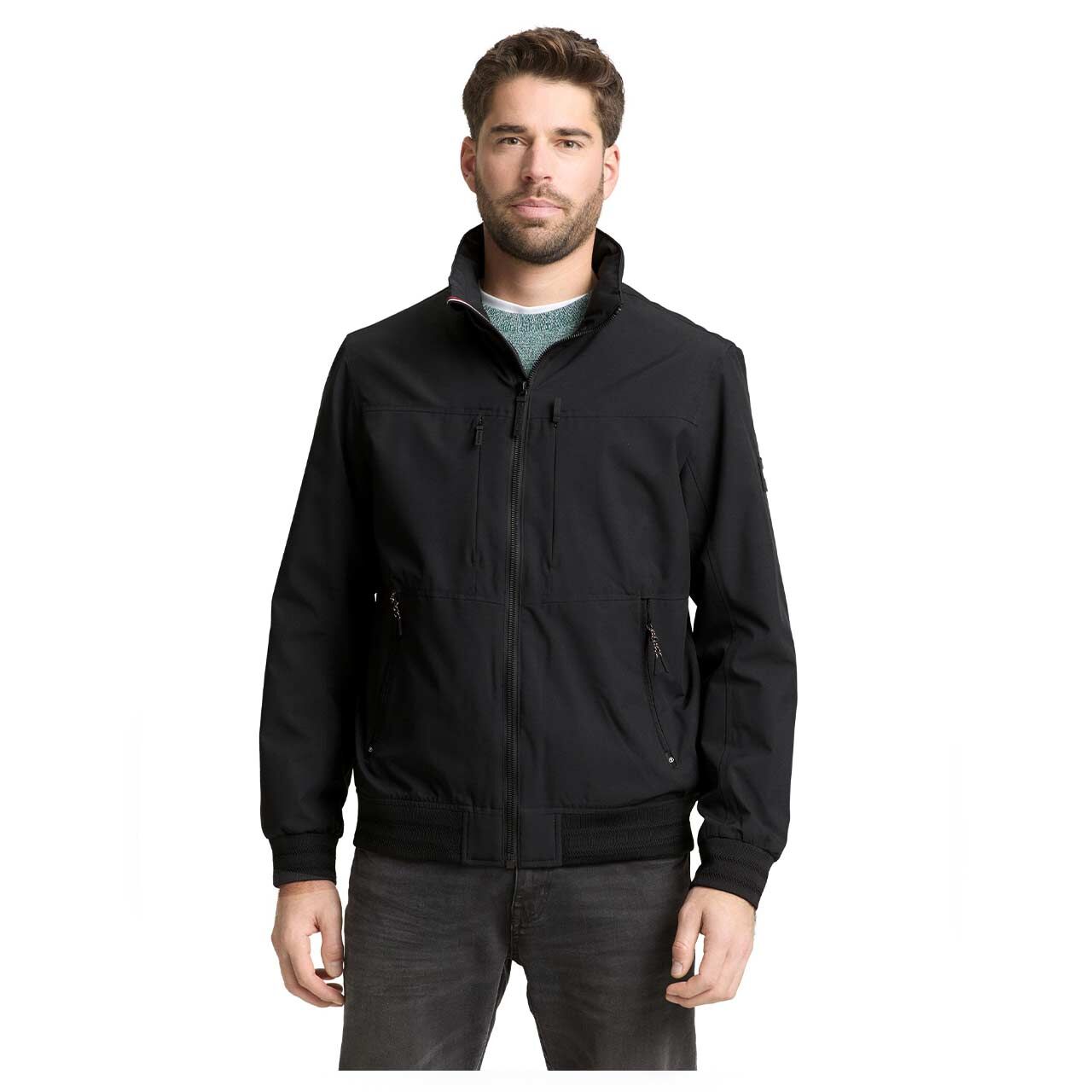 Herren Jacke Casual Blouson von Tom Tailor in Schwarz, Vorderansicht am Model