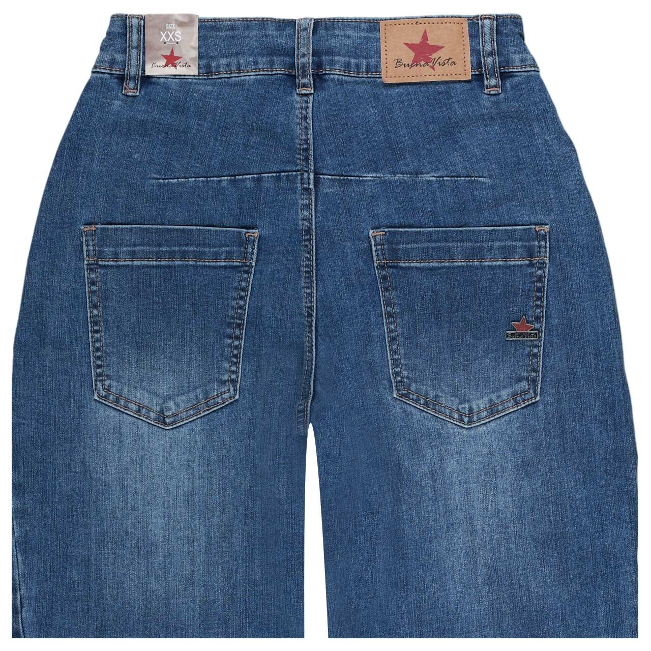 Damenjeans Barrel-X 7/8 Stretch Denim von Buena Vista in Blau verwaschen mit Destroyed-Effekten, detaillierte Rückansicht