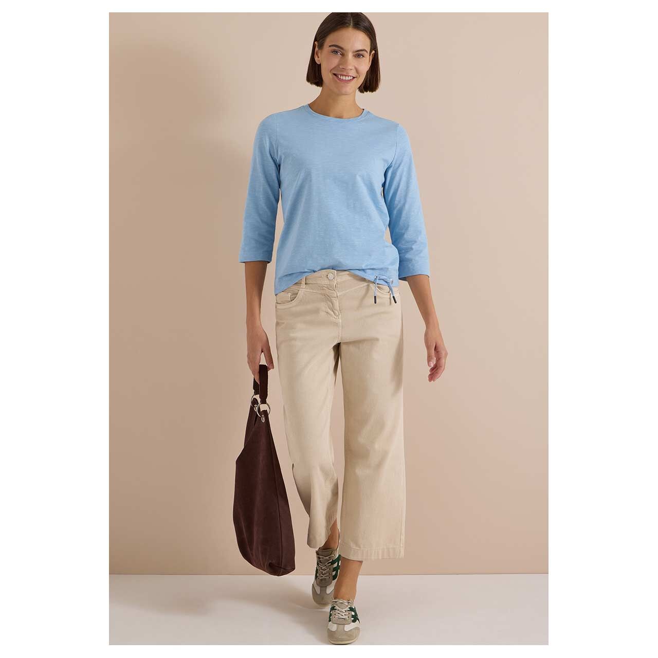 Damen 3/4 Arm Shirt Soft Slubyarn von Cecil in Hellblau meliert, Ganzkörperansicht am Model