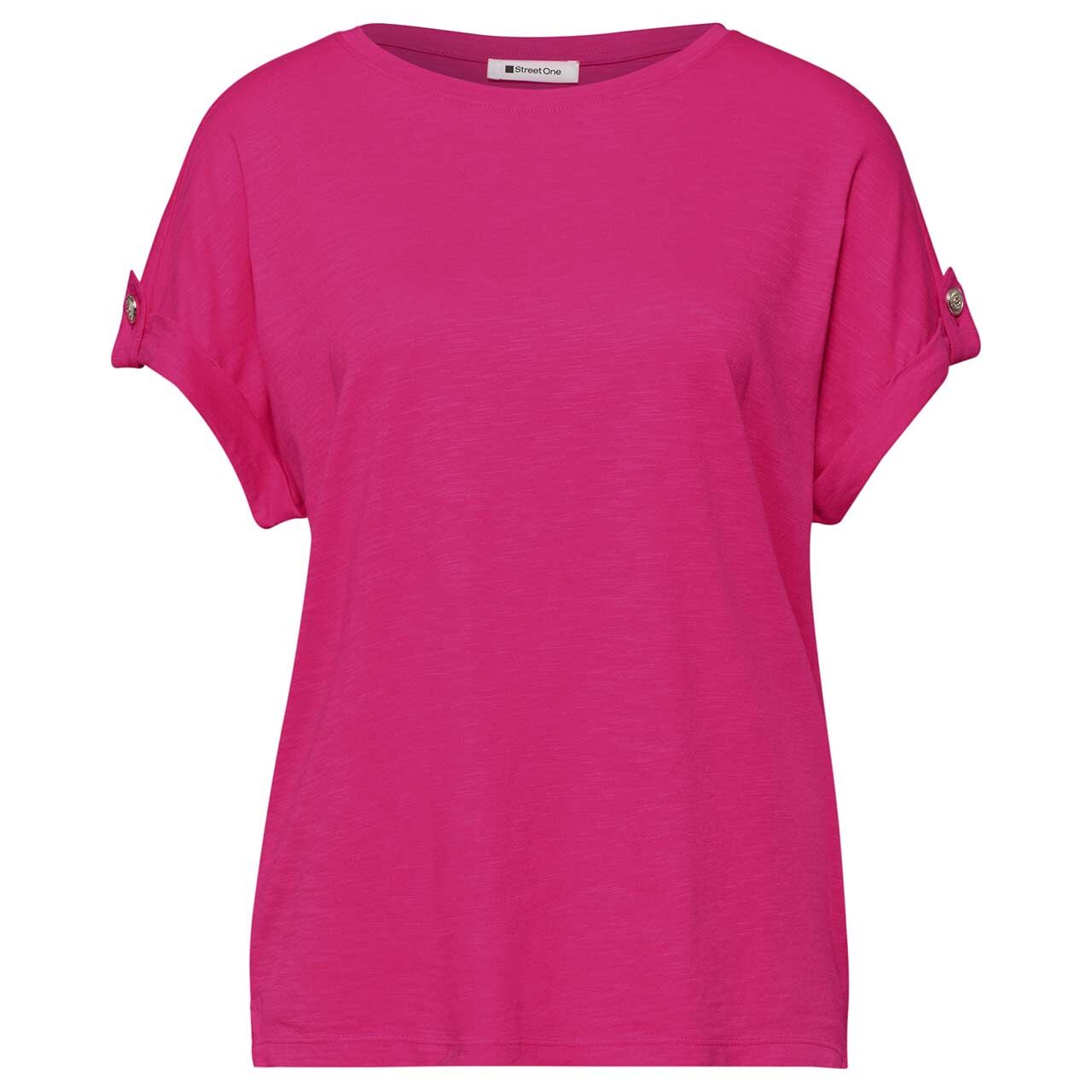 Street One Damen T-Shirt Basic Deco Buttons magenta dream melange