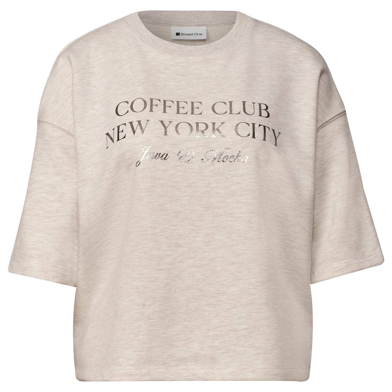 Street One Damen Kurzarm Sweatshirt Short Boxy Crewneck clay sand melange