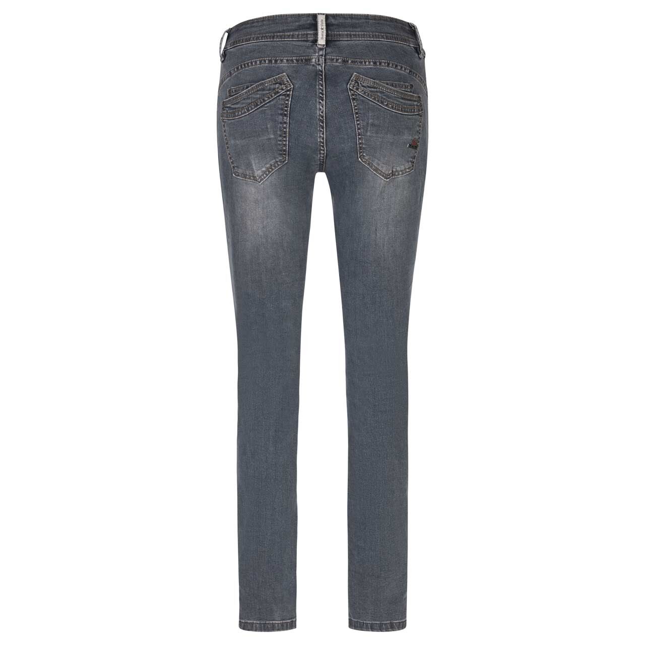Damen Ankle Jeans Malibu-Zip High Cropped Stretch Denim von Buena Vista in Grau angewaschen, Rückansicht
