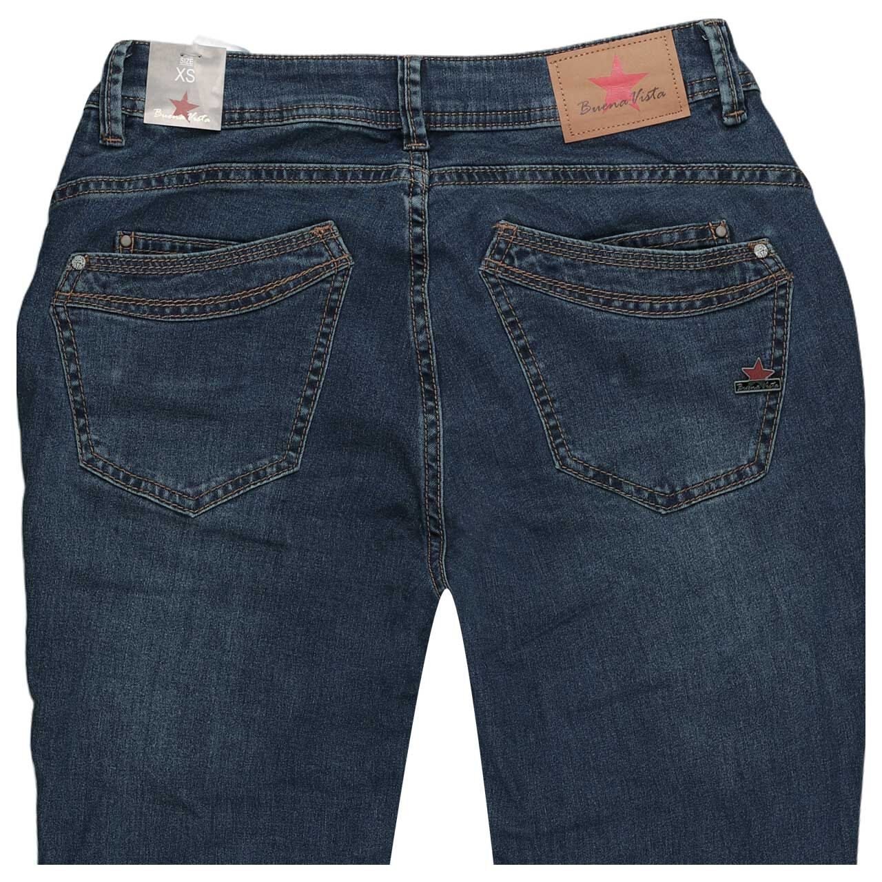 Damenjeans Malibu-Zip High Stretch Denim von Buena Vista in Blau angewaschen, detaillierte Rückansicht