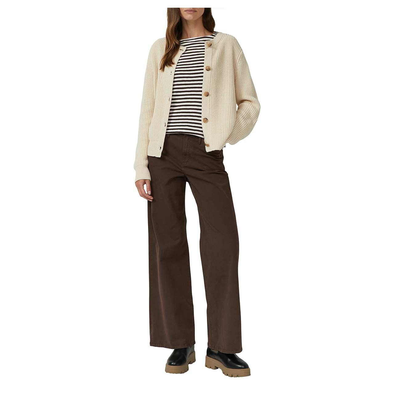 Damen Langarm Shirt von s.Oliver in Dunkelbraun gestreift, Vorderansicht mit Model